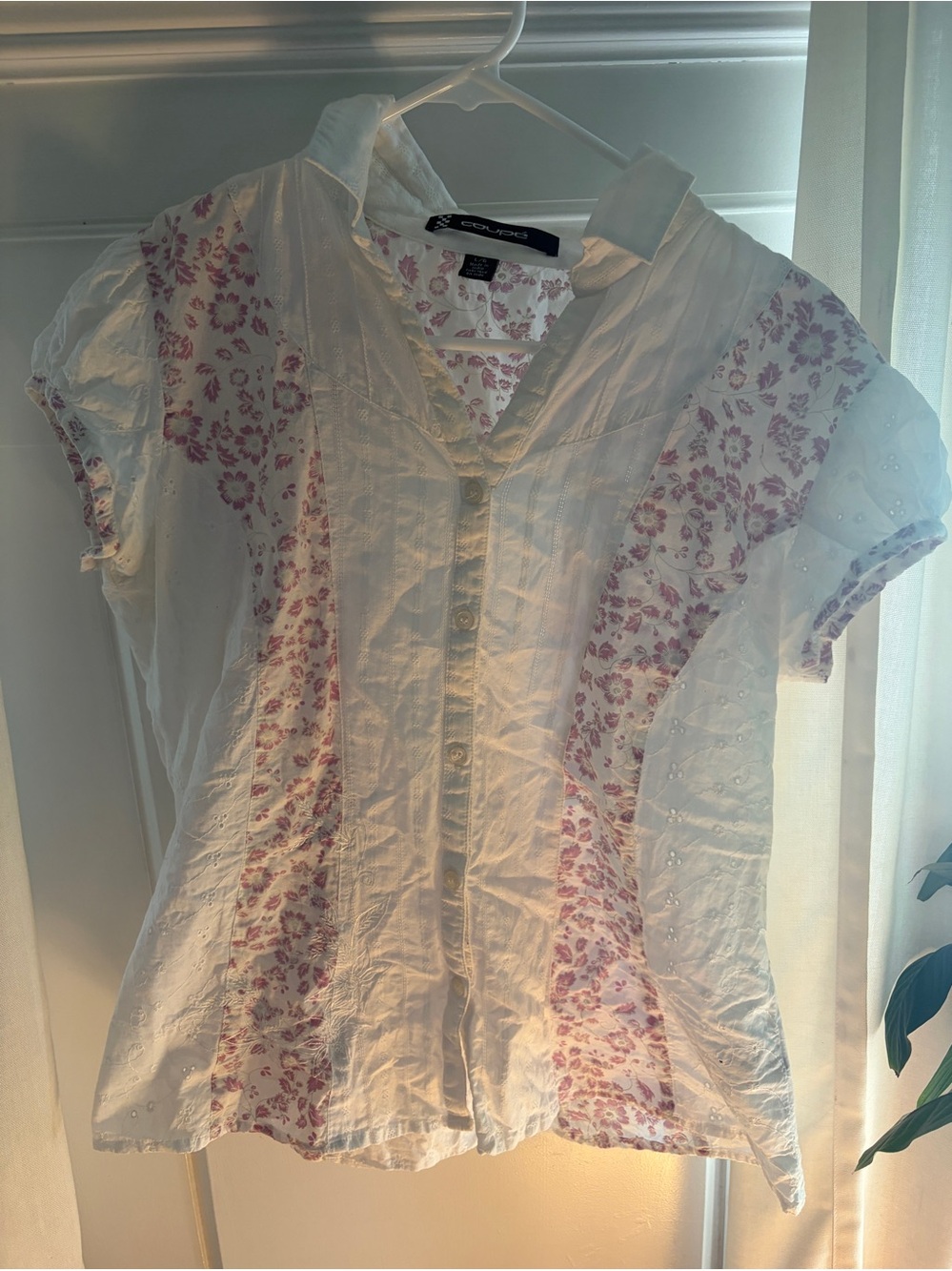 Coupe White Pink Blouse Button Down Size L